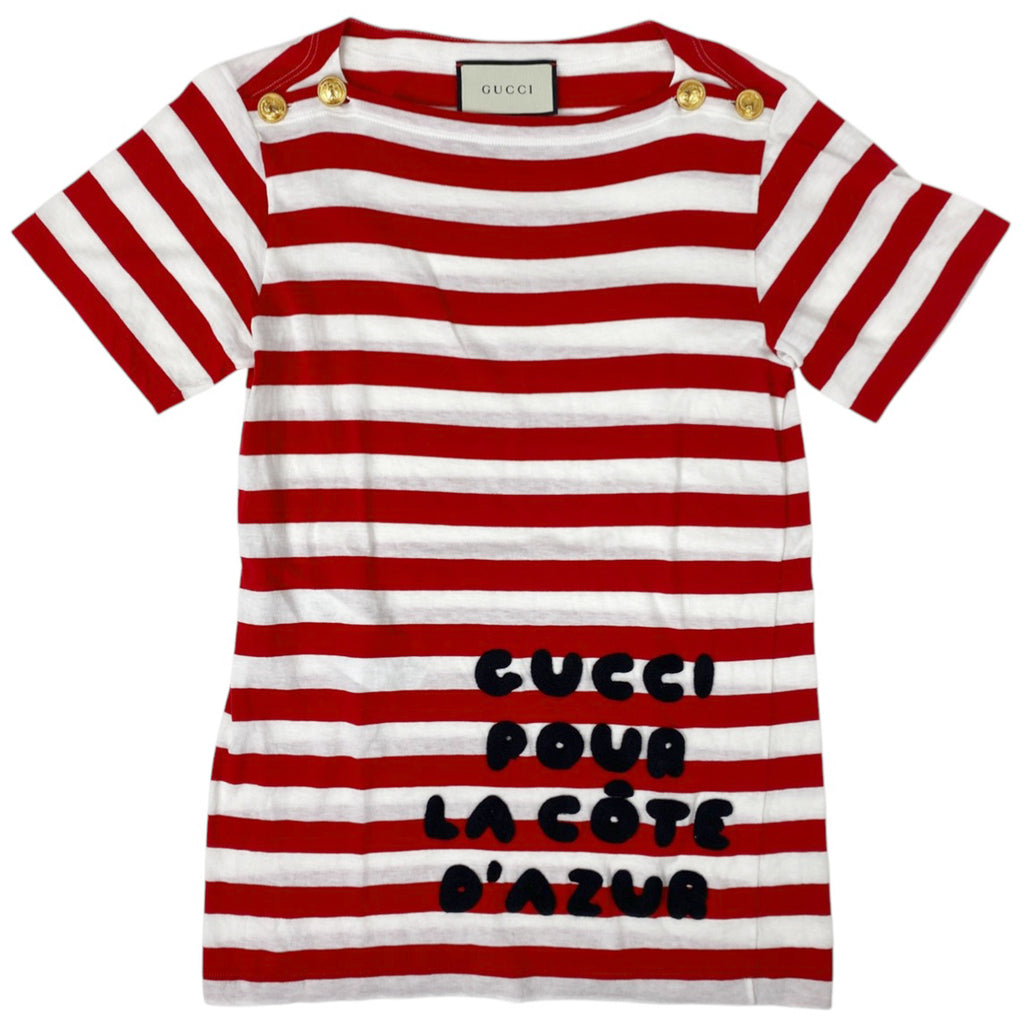 グッチ ロゴ 半袖Tシャツ ボーダー トップス 半袖Ｔシャツ 綿 レッド ホワイト レディース 【中古】brapp