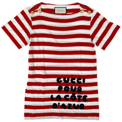 グッチ ロゴ 半袖Tシャツ ボーダー トップス 半袖Ｔシャツ 綿 レッド ホワイト レディース 【中古】brapp