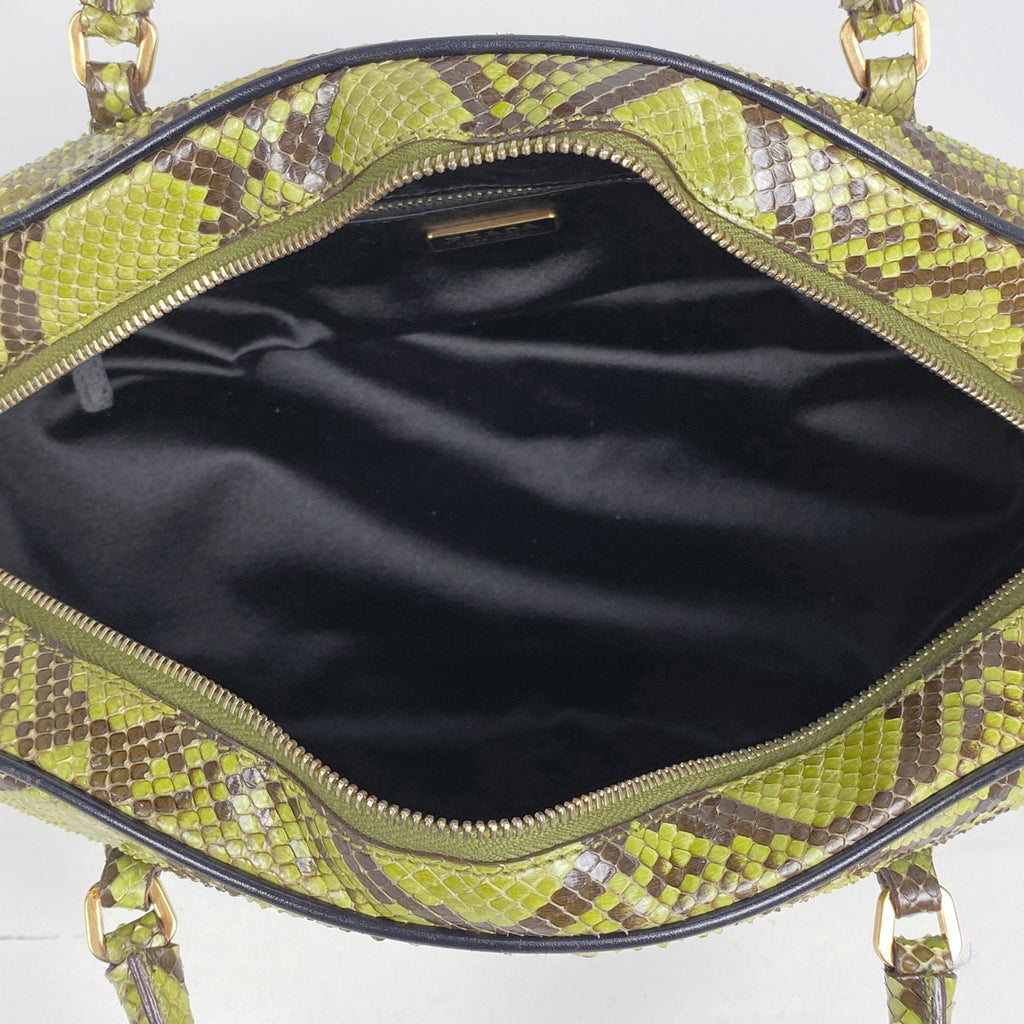 プラダ ロゴプレート ハンドバッグ パイソン ハンドバッグ パイソン グリーン レディース 【中古】brbag