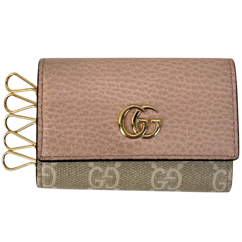 グッチ GGマーモント 6連 キーケース ダブルG キーフック キーケース GGスプリーム レザー ピンク ベージュ 456118 レディース 【中古】brbag