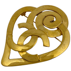 シャネル ココマーク ハートモチーフ ブローチ CCマーク ブローチ GP ゴールド レディース 【中古】bracc