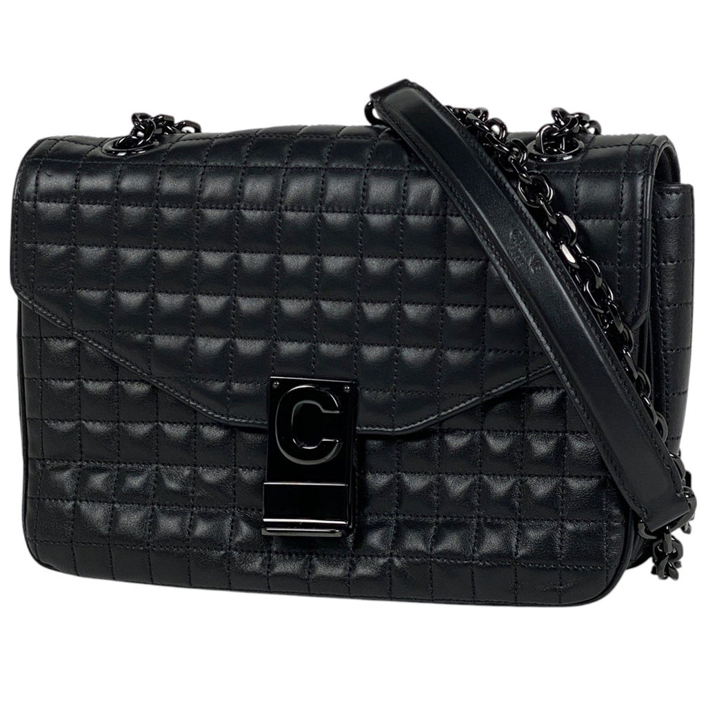 セリーヌ ロゴ チェーン ショルダーバッグ Cロゴ ショルダーバッグ レザー ブラック レディース 【中古】brbag