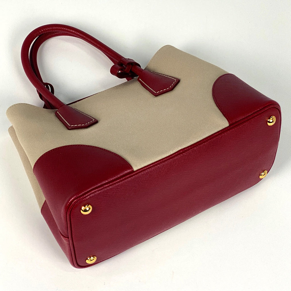 プラダ ロゴプレート ハンドバッグ 2WAY ショルダーバッグ ハンドバッグ キャンバス ベージュ レッド BN2887 レディース 【中古】brbag