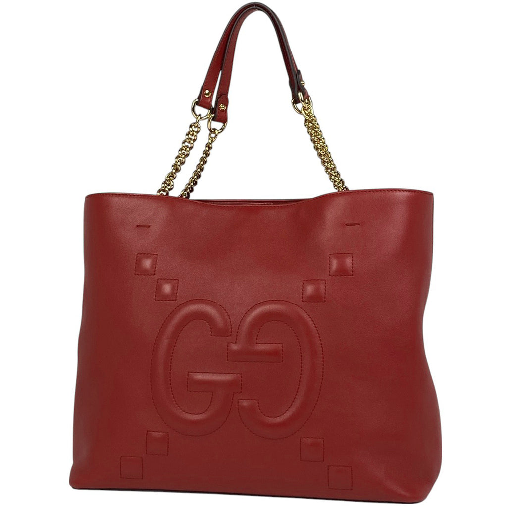 【在庫一掃】 グッチ インターロッキングG チェーン トートバッグ ショルダーバッグ GGエンボス トートバッグ レザー レッド 453561 レディース 【中古】brbag