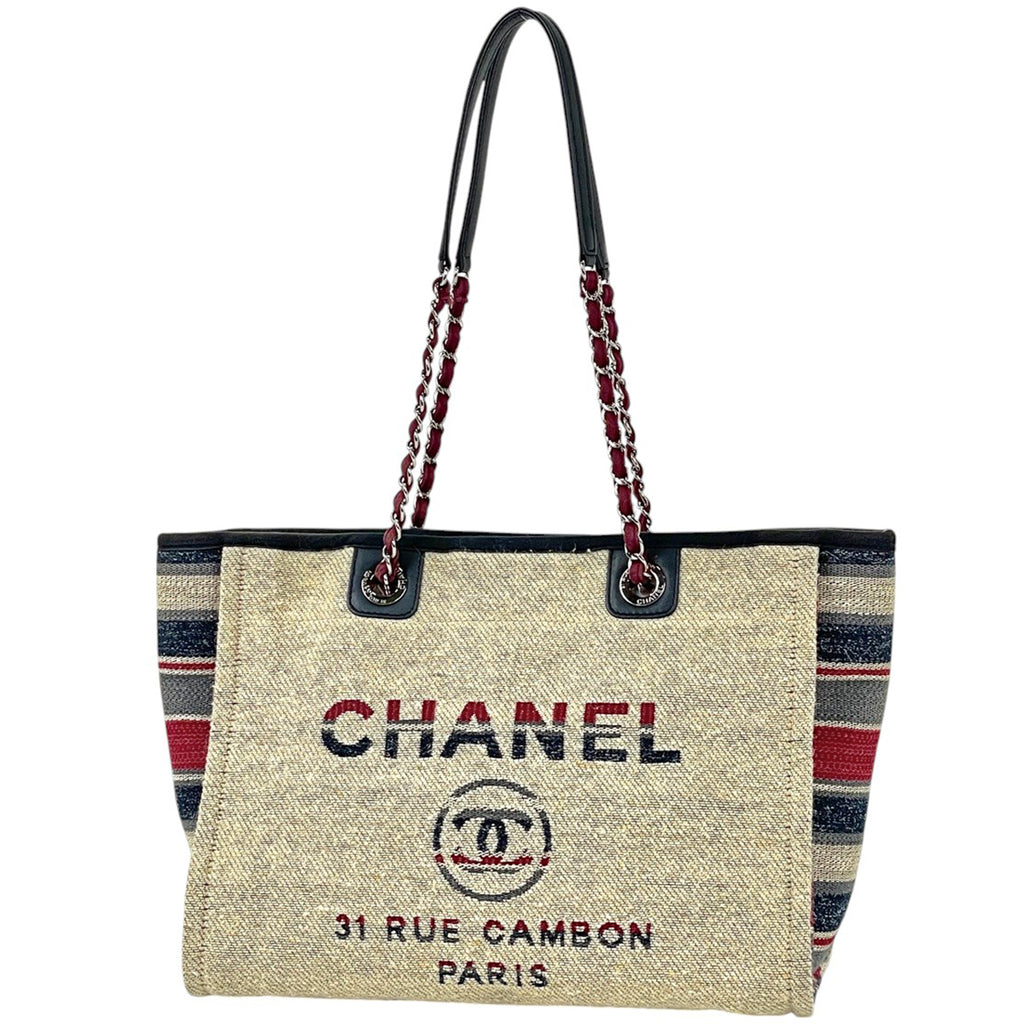 シャネル ドーヴィルライン チェーン トートバッグ ココマーク 31 RUE CAMBON トートバッグ ファブリック ナチュラル ネイビー レディース 【中古】brbag