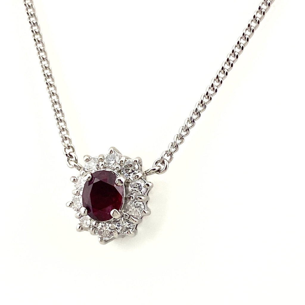 ルビー デザインネックレス プラチナ ペンダント メレダイヤ ネックレス Pt850 ルビー ダイヤモンド レディース 【中古】nbjwl