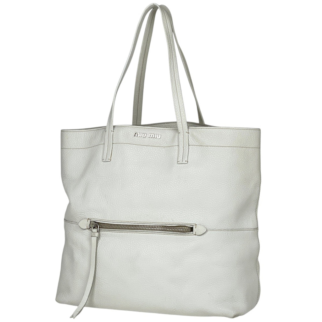 ミュウ ミュウ ロゴ トートバッグ ショルダーバッグ トートバッグ レザー ホワイト RR1820 レディース 【中古】brbag