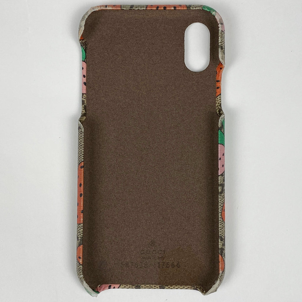 グッチ GG柄 ストロベリー スマホケース iPhone X XS いちご 携帯電話ケース コーティングキャンバス ベージュ レッド グリーン 587678 レディース 【中古】brbag