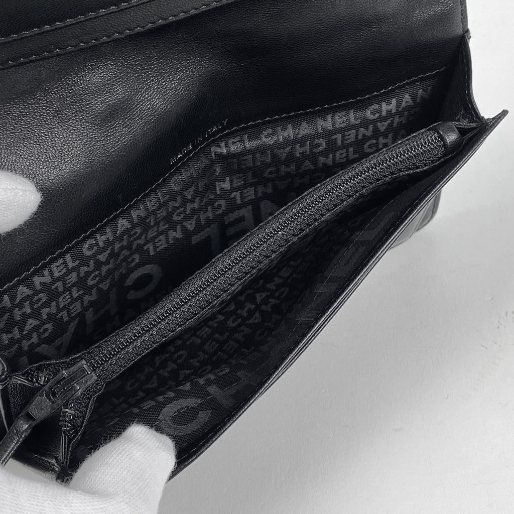シャネル アイコンライン 二つ折り長財布 ココマーク 長財布 レザー ブラック レディース 【中古】brbag