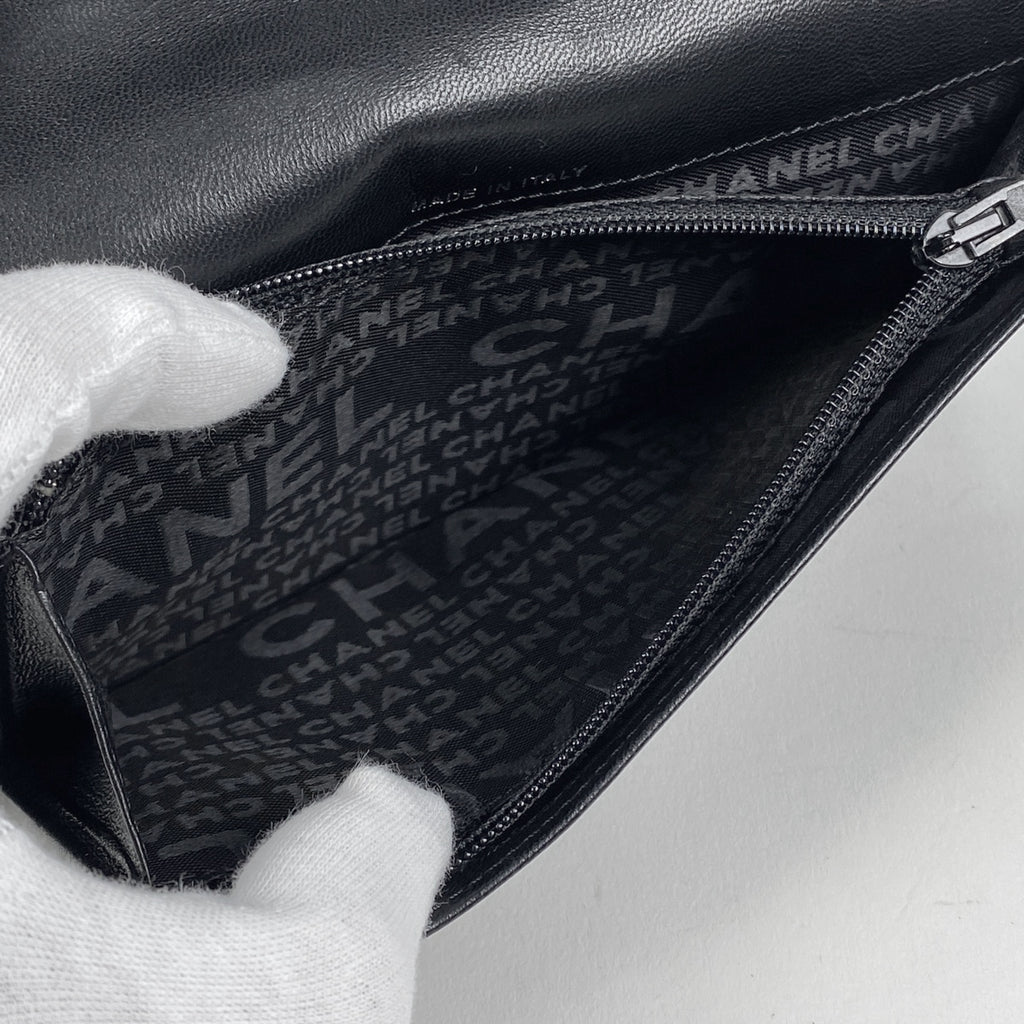 シャネル アイコンライン 二つ折り長財布 ココマーク 長財布 レザー ブラック レディース 【中古】brbag