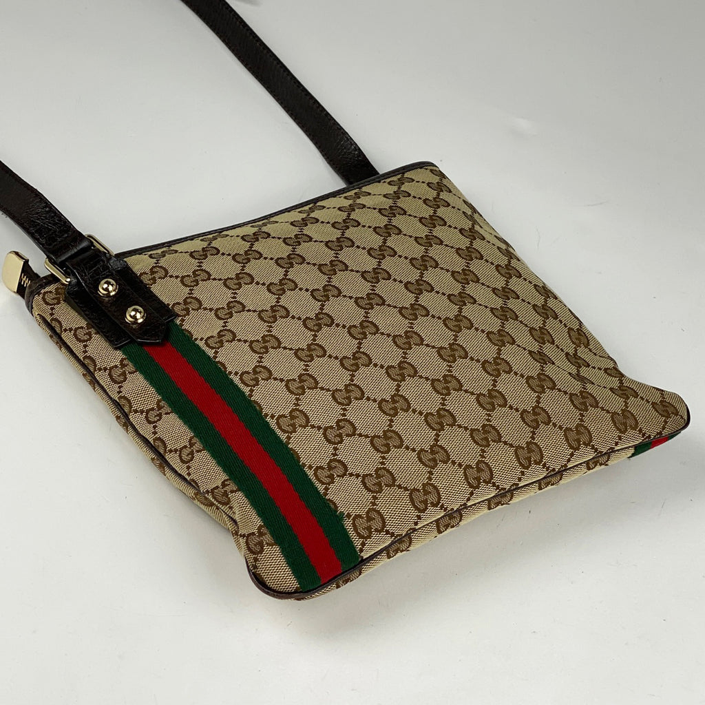 グッチ GG柄 ショルダーバッグ シェリーライン ウェブ ショルダーバッグ GGキャンバス ブラウン 144388 レディース 【中古】brbag
