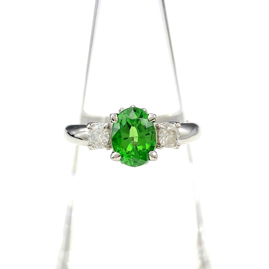 グリーングロッシュラーガーネット デザインリング プラチナ 指輪 メレダイヤ リング 10.5号 Pt900 グリーングロッシュラーガーネット レディース 【中古】nbjwl