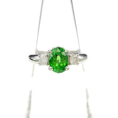 グリーングロッシュラーガーネット デザインリング プラチナ 指輪 メレダイヤ リング 10.5号 Pt900 グリーングロッシュラーガーネット レディース 【中古】nbjwl