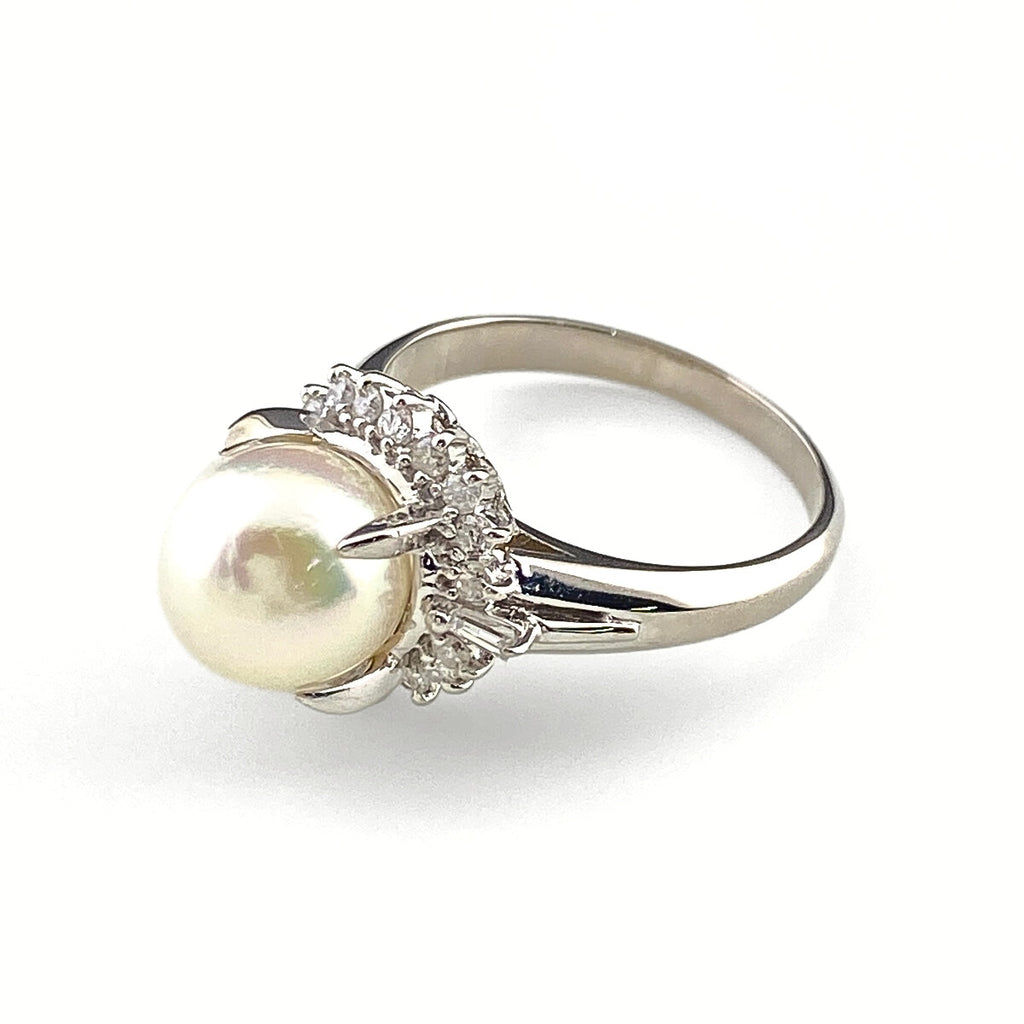 パール デザインリング プラチナ メレダイヤ 指輪 真珠 リング 12号 Pt900 パール ダイヤモンド レディース 【中古】nbjwl