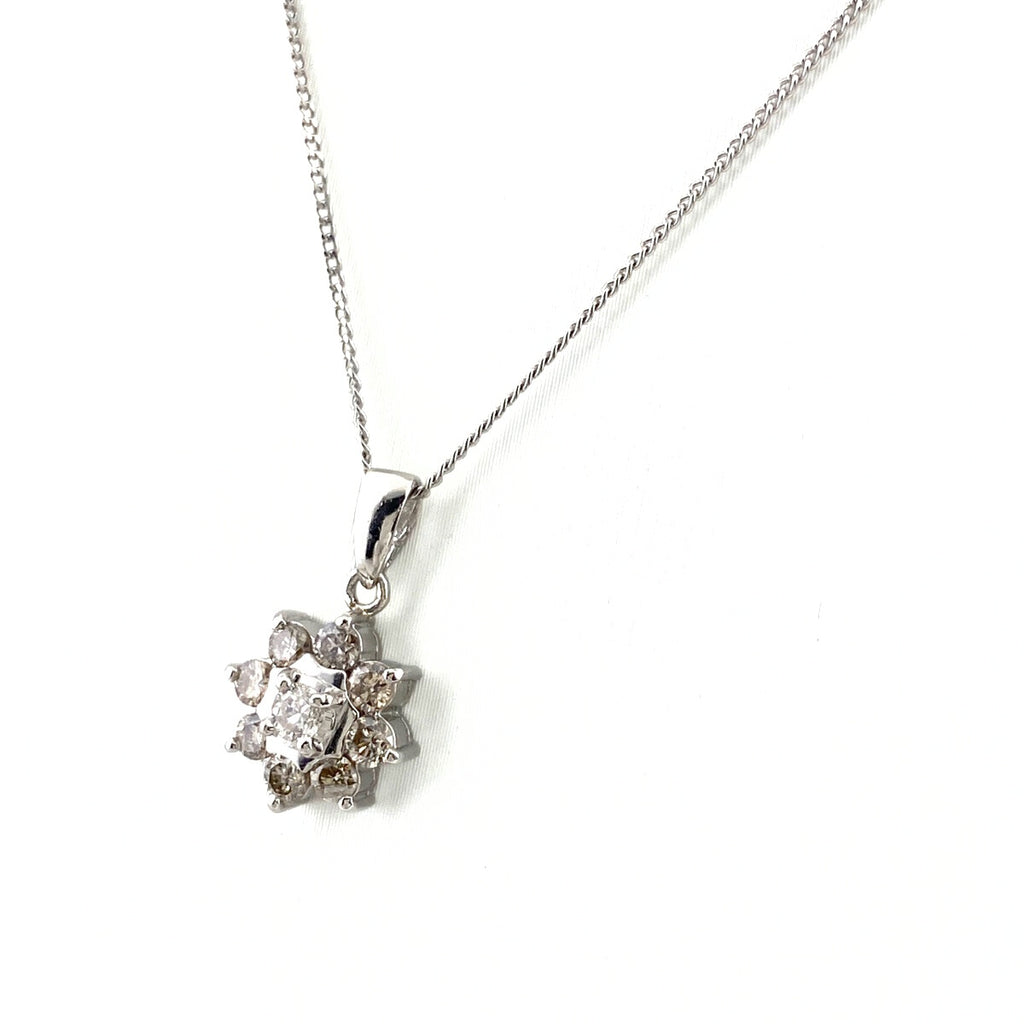フラワーモチーフ デザインネックレス プラチナ ペンダント メレダイヤ 花 ネックレス Pt900 Pt850 ダイヤモンド レディース 【中古】nbjwl