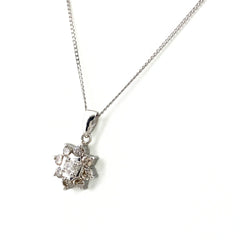 フラワーモチーフ デザインネックレス プラチナ ペンダント メレダイヤ 花 ネックレス Pt900 Pt850 ダイヤモンド レディース 【中古】nbjwl