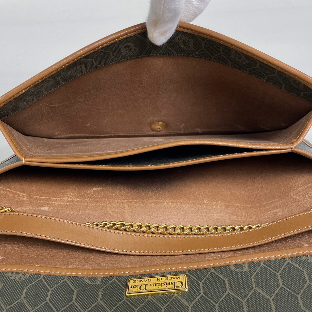 クリスチャンディオール ハニカム柄 ショルダーバッグ ロゴ 2WAY クラッチ ショルダーバッグ コーティングキャンバス グリーン ブラウン レディース 【中古】brbag