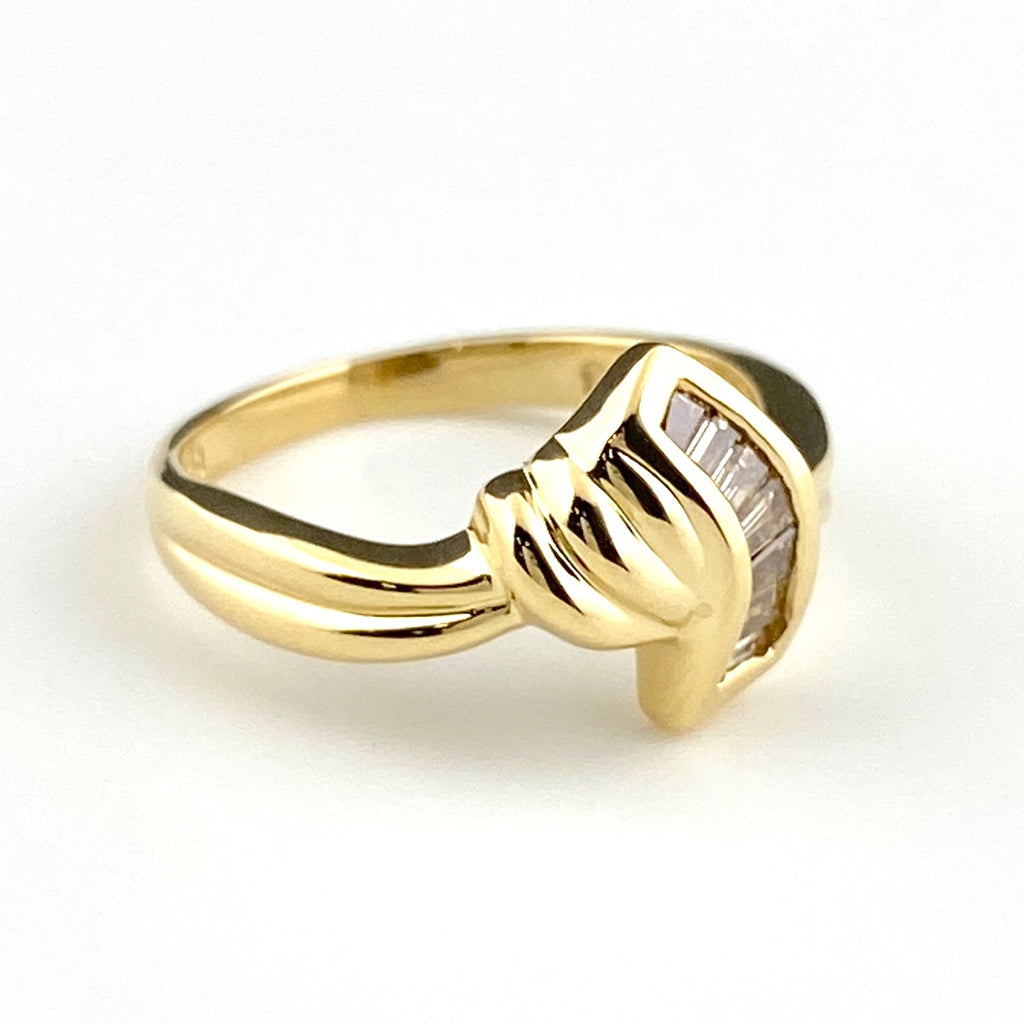 メレダイヤ デザインリング YG イエローゴールド 指輪 リング 11号 K18 ダイヤモンド レディース 【中古】nbjwl