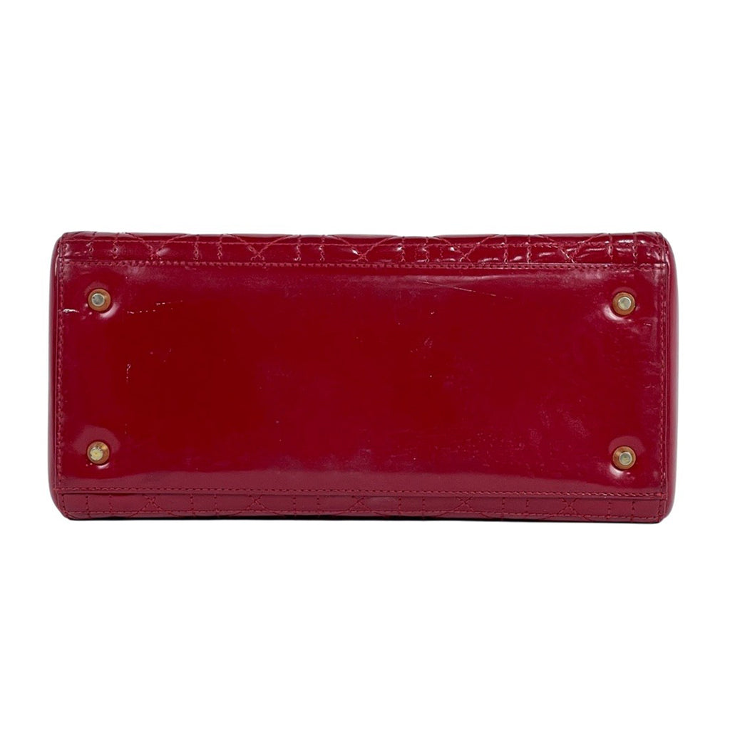 クリスチャンディオール レディディオール 2WAY ショルダーバッグ エナメル カナージュ ハンドバッグ パテントレザー レッド レディース 【中古】brbag