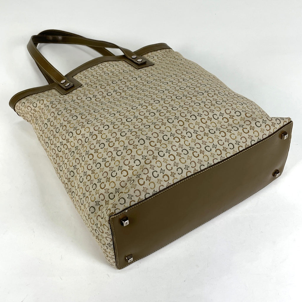 セリーヌ Cマカダム柄 トートバッグ ハンドバッグ カーキ トートバッグ キャンバス グリーンベージュ レディース 【中古】brbag