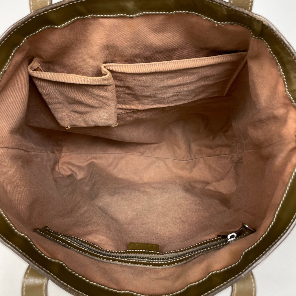 セリーヌ Cマカダム柄 トートバッグ ハンドバッグ カーキ トートバッグ キャンバス グリーンベージュ レディース 【中古】brbag