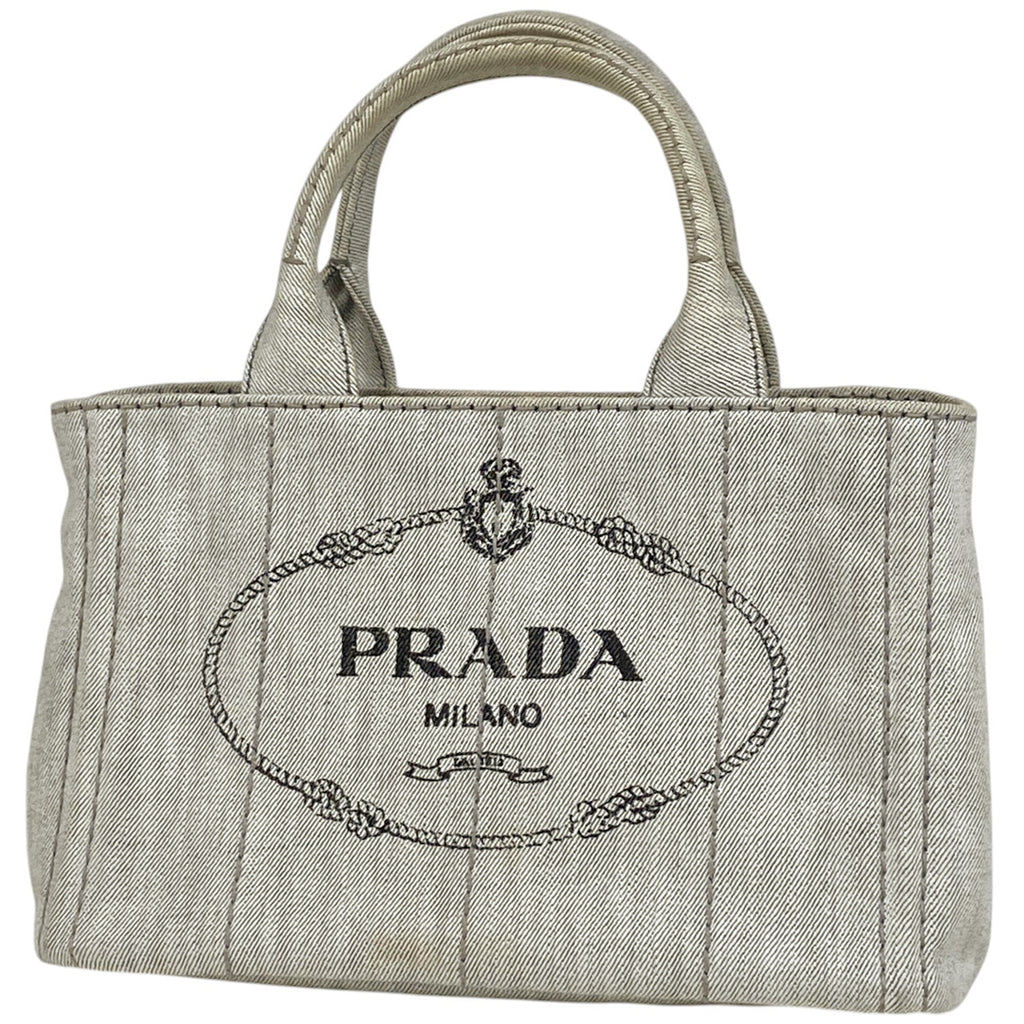 プラダ カナパ トート 2WAY ショルダーバッグ トートバッグ デニム ホワイト レディース 【中古】brbag