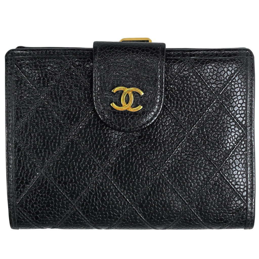 シャネル ココマーク 二つ折り財布 がま口 ビコローレ 二つ折り財布 キャビアスキン ブラック レディース 【中古】brbag