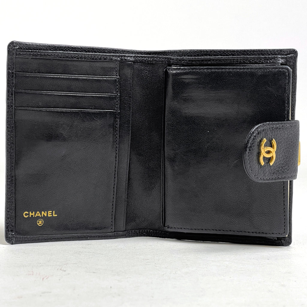 シャネル ココマーク 二つ折り財布 がま口 ビコローレ 二つ折り財布 キャビアスキン ブラック レディース 【中古】brbag