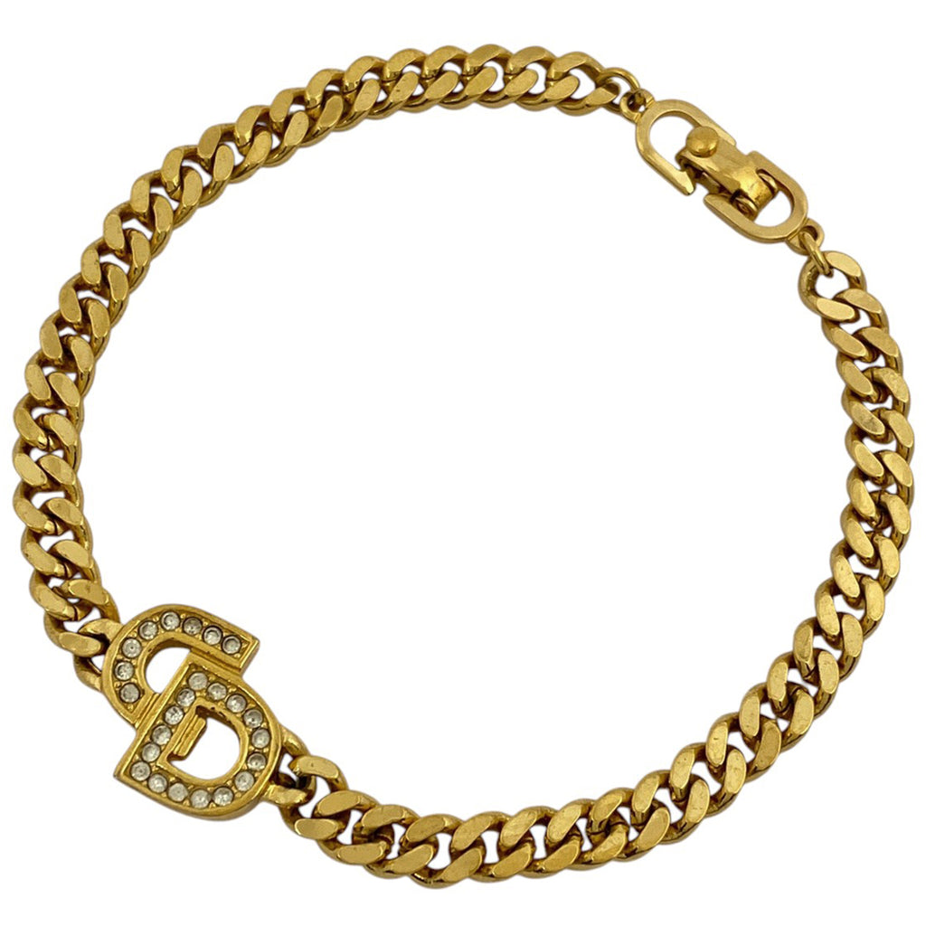 クリスチャンディオール ロゴ ラインストーン ブレスレット CD ブレスレット GP ラインストーン ゴールド レディース 【中古】bracc