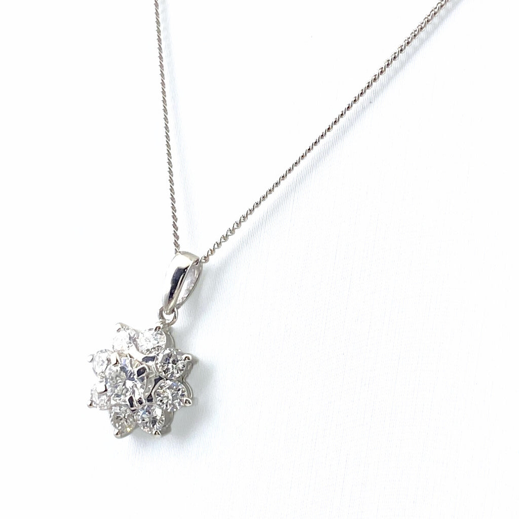 フラワーモチーフ デザインネックレス プラチナ ペンダント メレダイヤ 花 ネックレス Pt900 Pt850 ダイヤモンド レディース 【中古】nbjwl