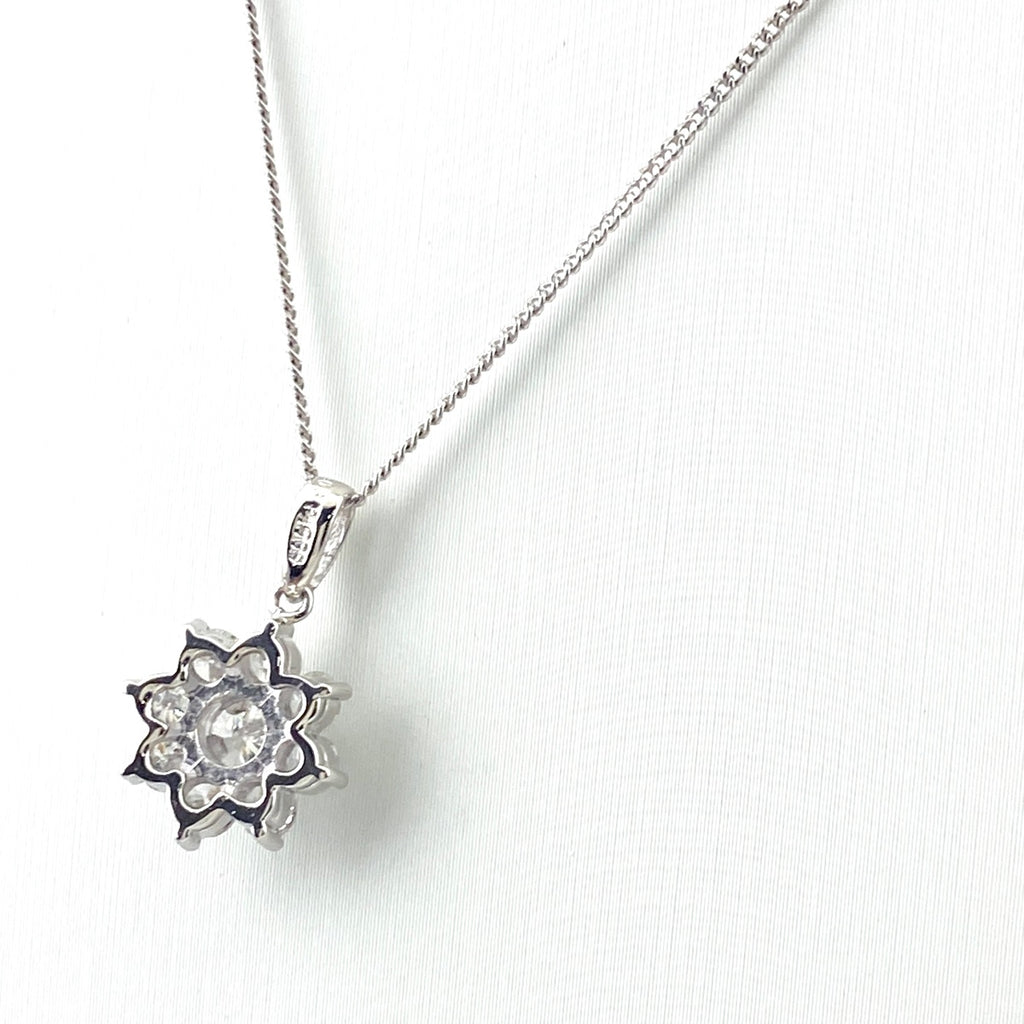 フラワーモチーフ デザインネックレス プラチナ ペンダント メレダイヤ 花 ネックレス Pt900 Pt850 ダイヤモンド レディース 【中古】nbjwl