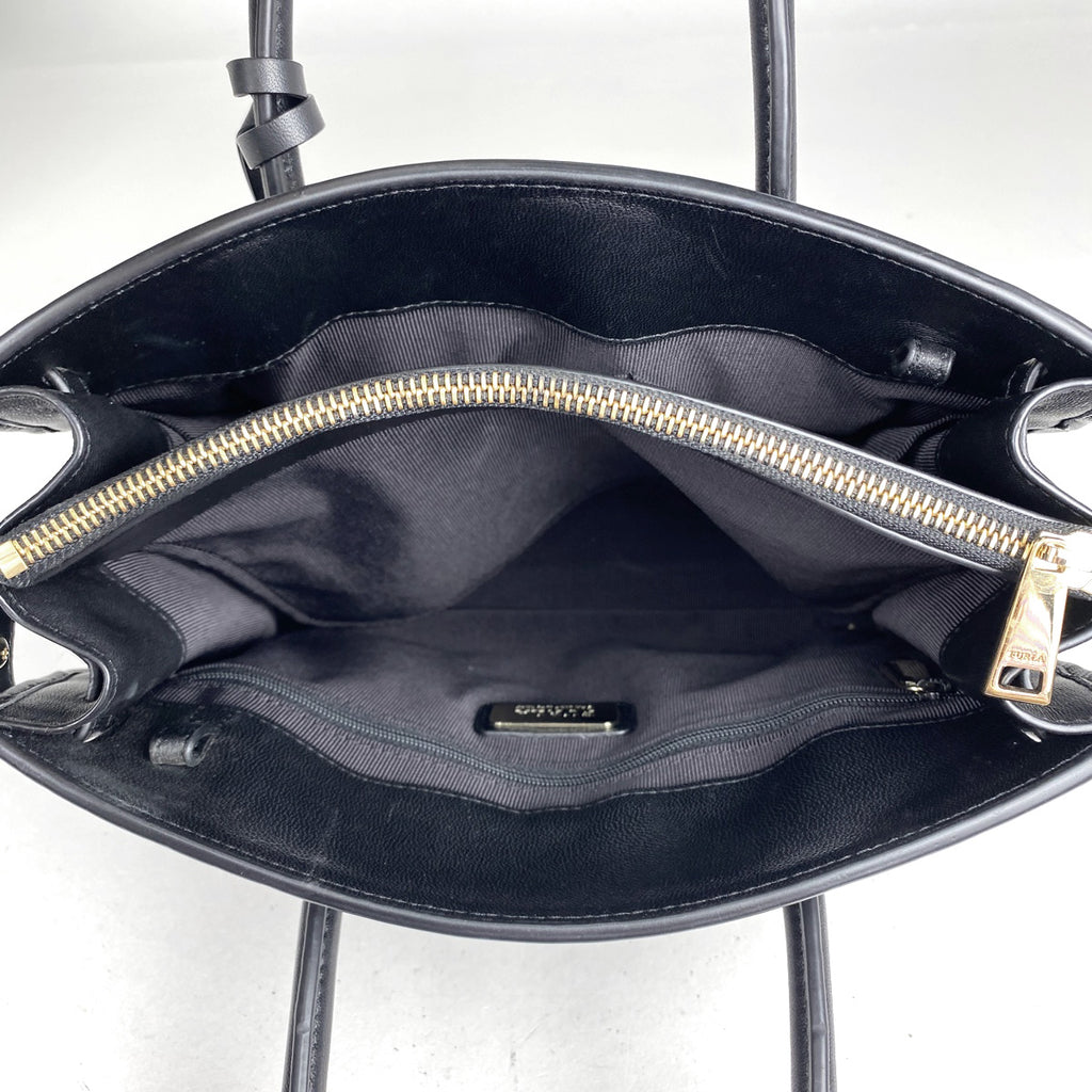 フルラ ロゴ ハンドバッグ ピン コメタ 2WAY ショルダーバッグ キルティング トートバッグ レザー ブラック レディース 【中古】brbag