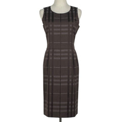 バーバリー チェック柄 ノースリーブ ワンピース ひざ丈 ワンピース スカート 毛 絹 ブラウン レディース 【中古】brapp