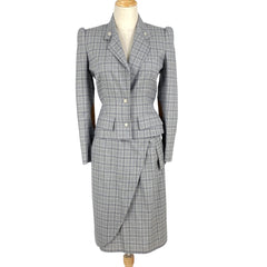 クリスチャンディオール チェック柄 スカートスーツ ラップスカート ひざ丈 テーラード セットアップ スカートスーツ ウール グレー レディース 【中古】brapp