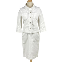 クリスチャンディオール デニム セットアップ ロゴ 8分袖 ひざ下丈 スタンドカラー セットアップ スカートスーツ コットン レーヨン ポリエステル ホワイト レディース 【中古】brapp