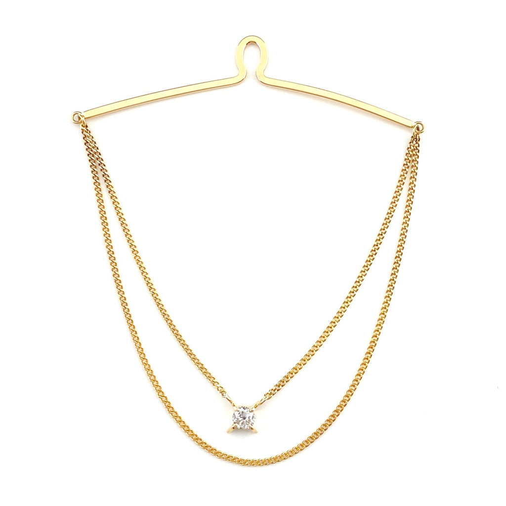 ダイヤモンド タイチェーン YG イエローゴールド タイピン K18 ダイヤモンド メンズ 【中古】nbjwl