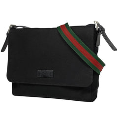 グッチ ロゴ ショルダーバッグ メッセンジャーバッグ シェリーライン ウェブ テクノ ショルダーバッグ キャンバス ブラック 337074 レディース 【中古】brbag