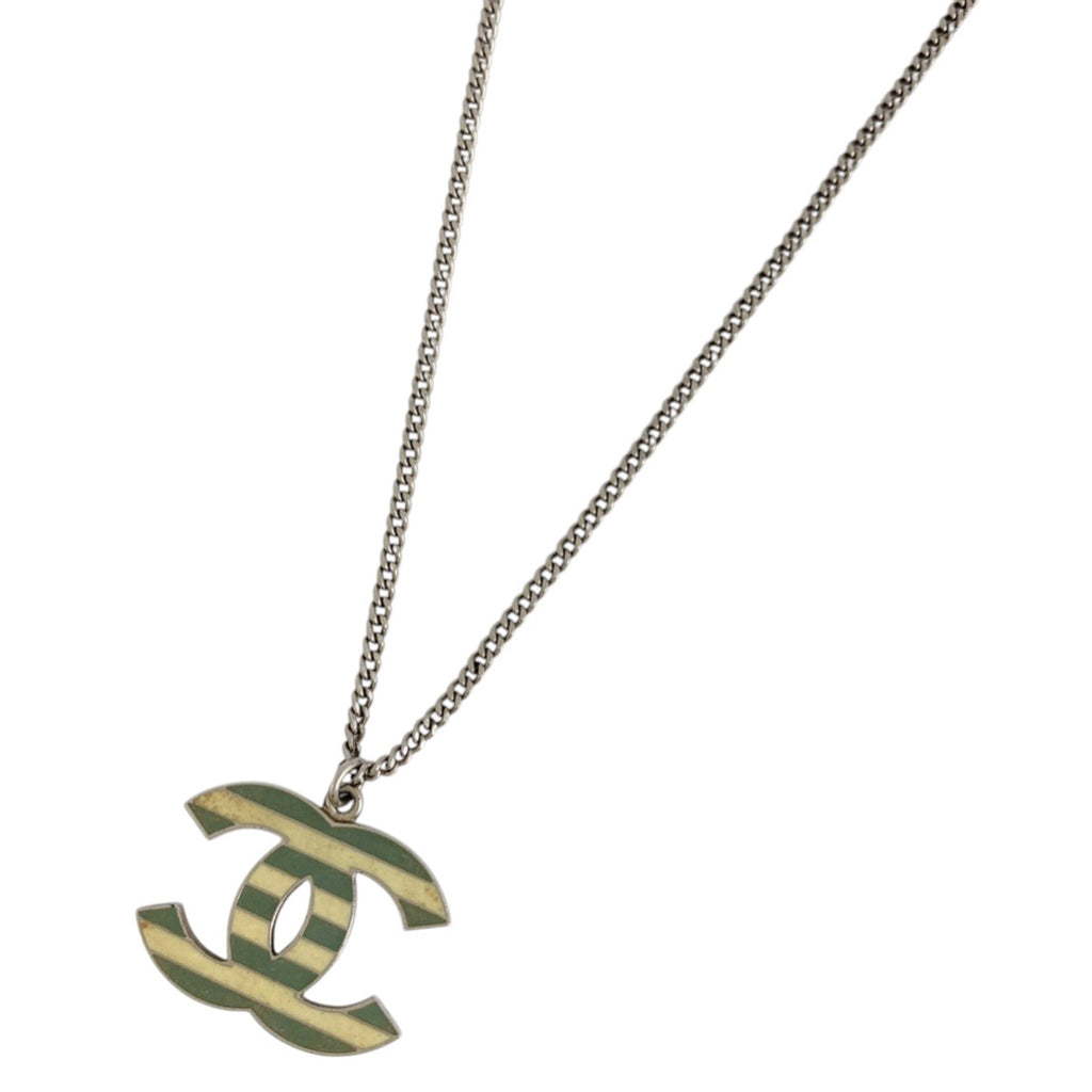 シャネル ココマーク ネックレス CCマーク ネックレス シルバーメッキ シルバー グリーン アイボリー レディース 【中古】bracc