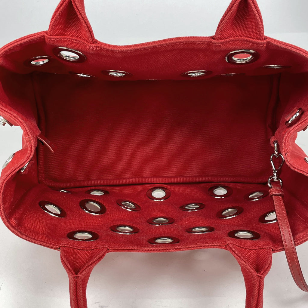 プラダ カナパ トート 2WAY ショルダーバッグ パンチング トートバッグ キャンバス レッド レディース 【中古】brbag