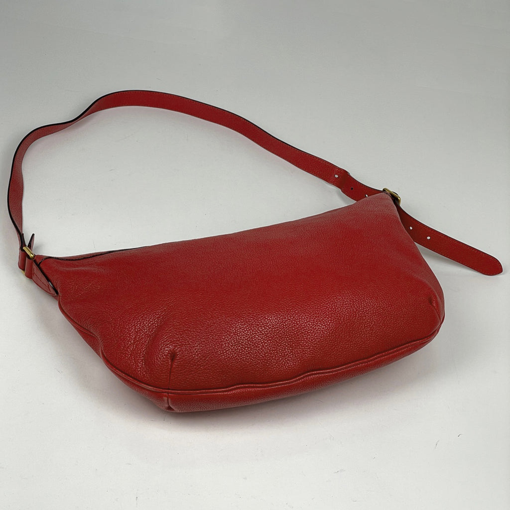グッチ ロゴ ショルダーバッグ ハーフムーン ショルダーバッグ レザー レッド 523588 レディース 【中古】brbag