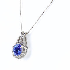 タンザナイト デザインネックレス WG ホワイトゴールド ペンダント メレダイヤ ダイヤモンド ネックレス K18 WG タンザナイト レディース 【中古】nbjwl
