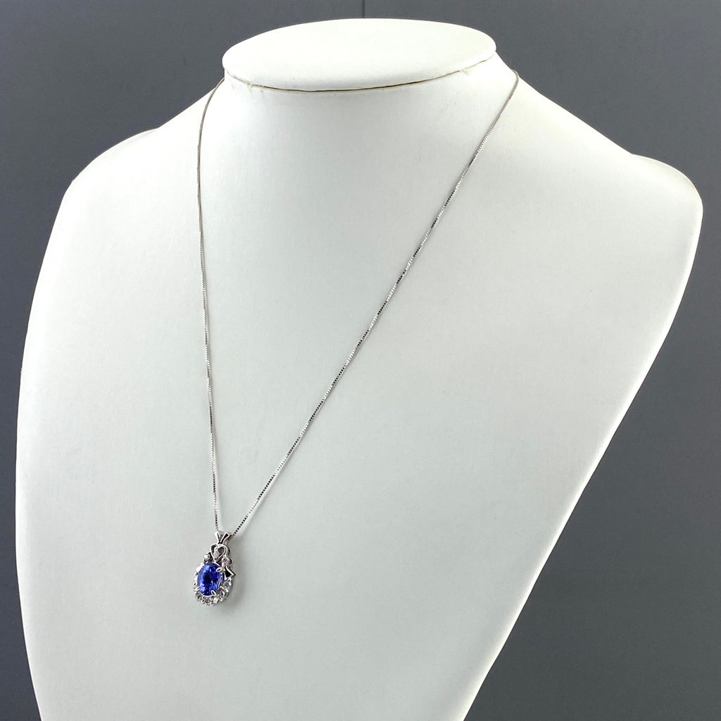 タンザナイト デザインネックレス WG ホワイトゴールド ペンダント メレダイヤ ダイヤモンド ネックレス K18 WG タンザナイト レディース 【中古】nbjwl