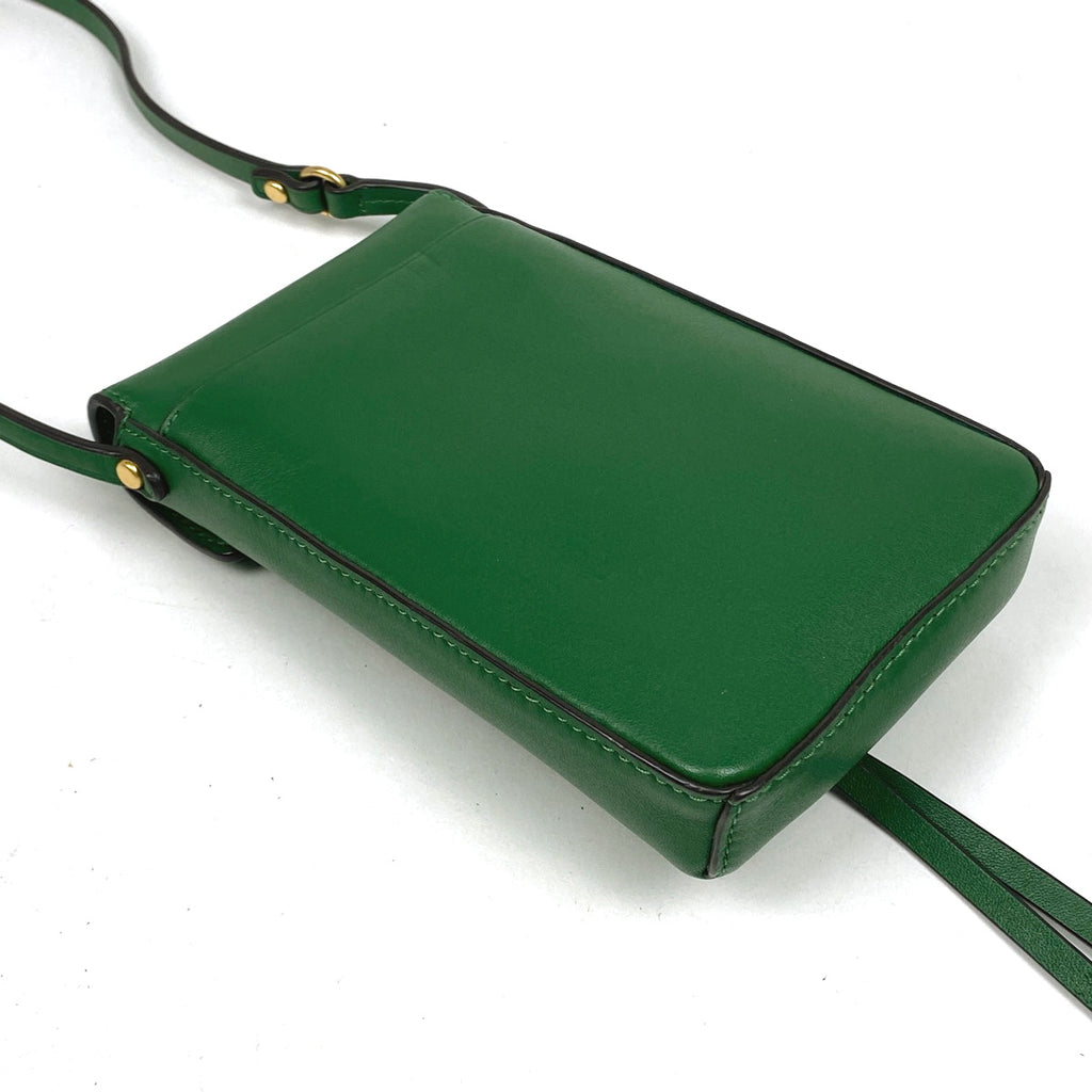 トリーバーチ ロゴ ショルダーバッグ 斜め掛け スマートフォンケース ショルダーバッグ レザー グリーン レディース 【中古】brbag
