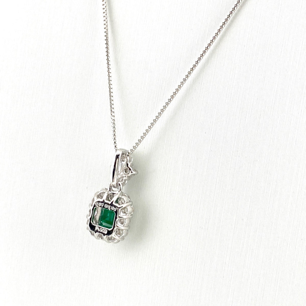 エメラルド デザインネックレス プラチナ ペンダント メレダイヤ ダイヤモンド ネックレス Pt900 Pt850 エメラルド レディース 【中古】nbjwl