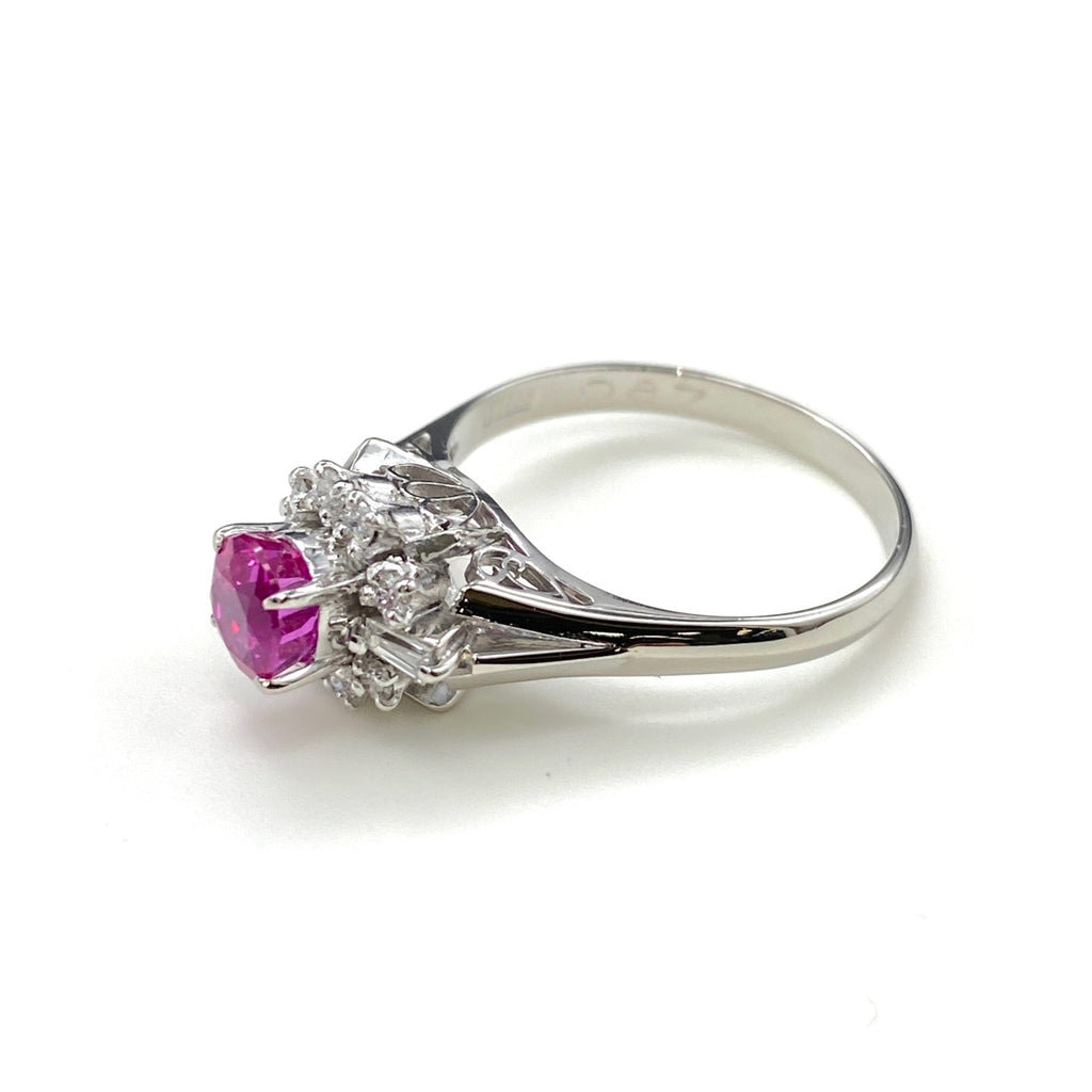 ピンクサファイア デザインリング プラチナ 指輪 メレダイヤ リング 12.5号 Pt900 ピンクサファイア ダイヤモンド レディース 【中古】nbjwl