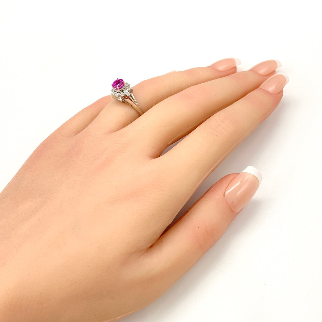 ピンクサファイア デザインリング プラチナ 指輪 メレダイヤ リング 12.5号 Pt900 ピンクサファイア ダイヤモンド レディース 【中古】nbjwl