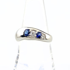 サファイア デザインリング プラチナ 指輪 メレダイヤ リング 19号 Pt900 サファイア ダイヤモンド メンズ 【中古】nbjwl