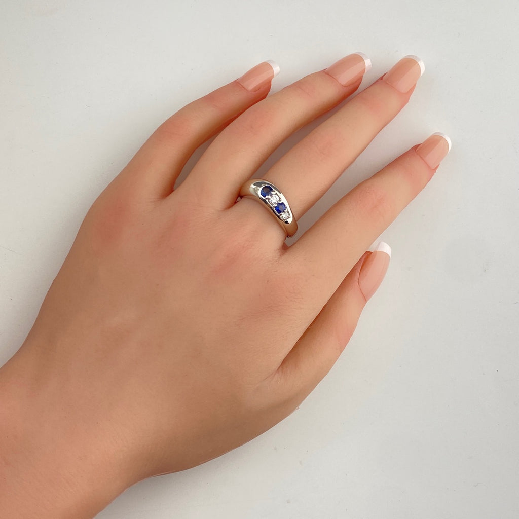 サファイア デザインリング プラチナ 指輪 メレダイヤ リング 19号 Pt900 サファイア ダイヤモンド メンズ 【中古】nbjwl