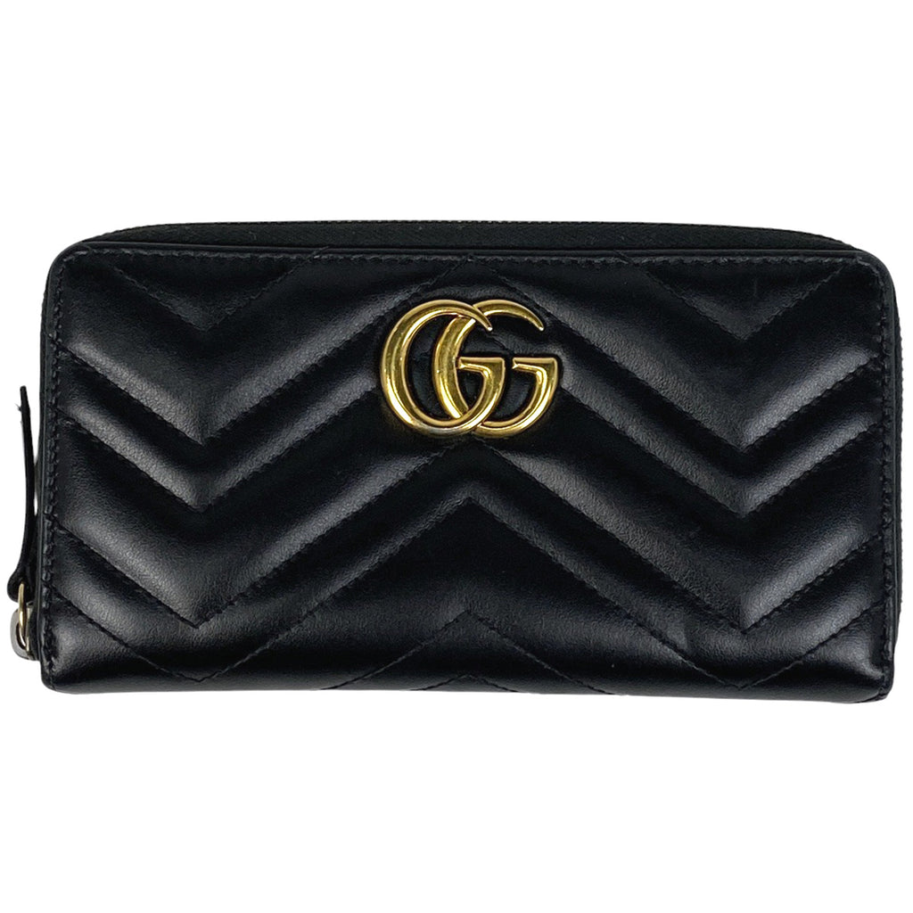 グッチ GGマーモント ラウンドファスナー 長財布 ラウンドジップ ダブルG 長財布 レザー ブラック 443123 レディース 【中古】brbag