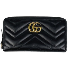 グッチ GGマーモント ラウンドファスナー 長財布 ラウンドジップ ダブルG 長財布 レザー ブラック 443123 レディース 【中古】brbag